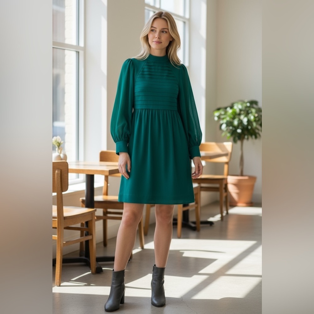 Phillip Lim 3.11 green pleated long sheer sleeve mini dress open back luxury